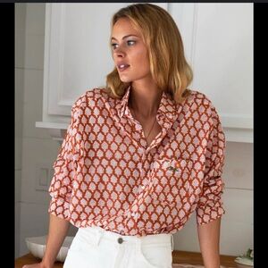 Emerson Fry Terracotta and White Leaf Print Shirt